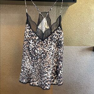 LOVESTITCH LEOPARD LACE TRIM SPAGHETTI STRAP CAMI LARGE
